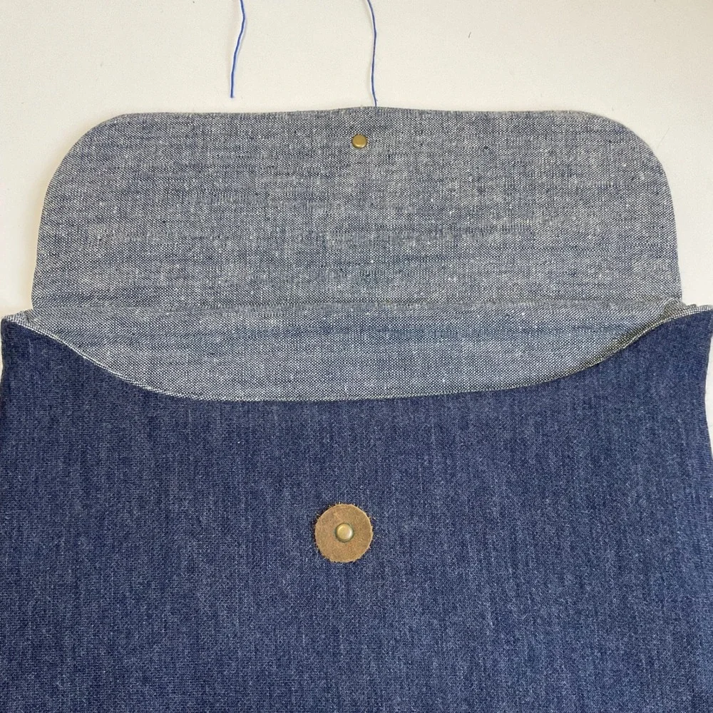 Ibex Queen City Dry Goods Leather Laptop Sleeve Clutch Blue Brown USA Made